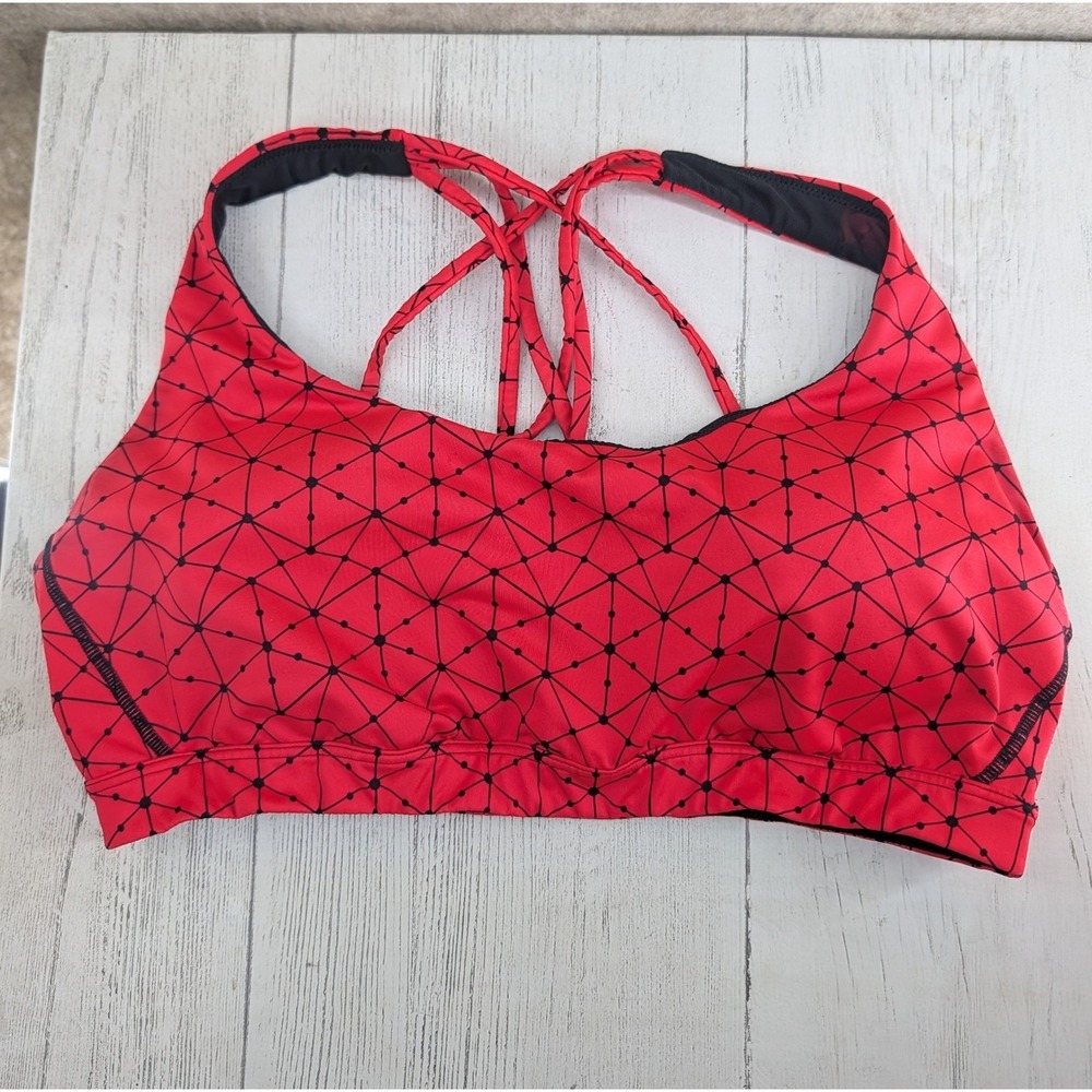 Victoria Sport Red Black Geometric Print Strappy Back Sports Bra L G